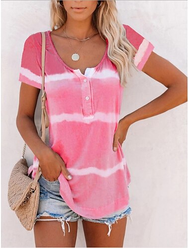  Damen T Shirt Batik Modisch Modern Brautkleider schlicht Kurzarm Rundhalsausschnitt Normale Oberteile Täglich Wochenende Bedruckt Rosa Purpur Grau Sommer
