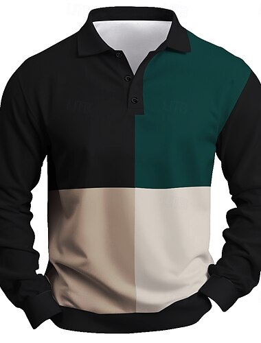  Herren Streifen Rugby-Poloshirt Langarm Polo-Shirts Hemden mit Kragen Lässig Outdoor Athleisure 3D-Druck Frühling Herbst Winter Schwarz Braun Dunkelblau