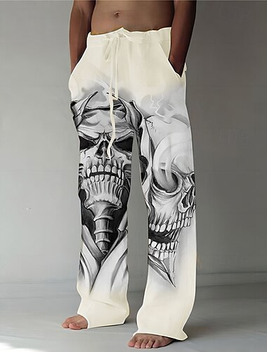  Voor heren Doodskoppen Grafische prints Linnen broek Broek Wijde broek Medium Taille Modieus Groot en klein Casual Dagelijks Elastisch ontwerp met trekkoord Voorvak Recht been Lente zomer 3D-afdrukken
