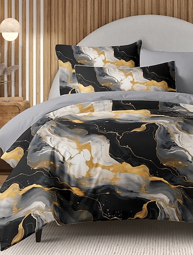  Bettbezug-Set aus 100 % Baumwolle, Marmormuster-Set, Bettdeckenbezug-Set, weiches 2/3-teiliges Luxus-Bettwäsche-Set, Heimdekoration, Geschenk, King-Size-Bett, Queen-Size-Bettbezug