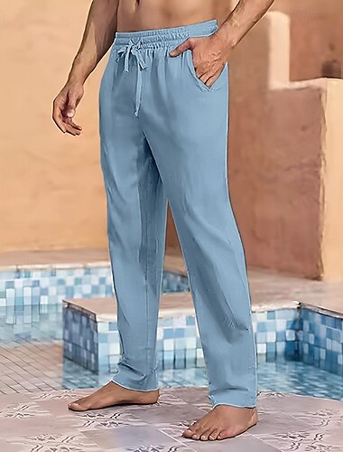  Per uomo Pantaloni di Lino Pantaloni Pantaloni Estivi Pantaloni in Garza Elastico in vita Coulisse Gamba Dritta Semplice Comodità Traspirante Lunghezza intera Quotidiano Ferie Piscina Vacanza Moda