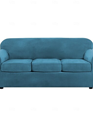  4 Stück dicke Sofabezüge aus Samt, Couchbezüge für 3-Kissen-Couch, hochelastische Schonbezüge, Möbelschutz, passgenauer Luxus-Couchbezug für Hunde, Breite bis zu 90 Zoll