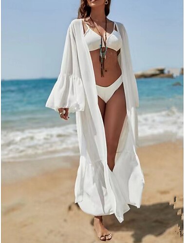  Femme Maillots de Bain Vêtement couvrant Robe de Bain Maillot de bain nouer devant Vacances Tenues de plage Plein manche longue Maillots de bain