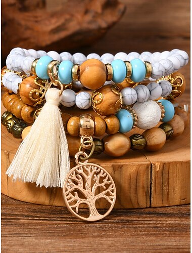  Estilo retro Bola Moda Personalizado Madera Pulsera pulsera Negro / Blanco / Rosa Para Festivos
