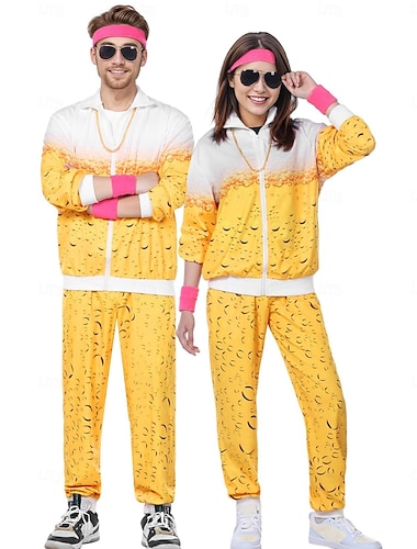  costume de carnaval de bière pour couple survêtement costume de bière costume de carnaval bavarois oktoberfest couple années 1980 wiesn hommes femmes style traditionnel manteau en tissu pantalon