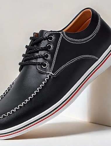  chaussures décontractées à lacets pour hommes – tige en similicuir, coutures contrastées élégantes, semelle confortable, parfaites pour un usage quotidien et des occasions semi-formelles