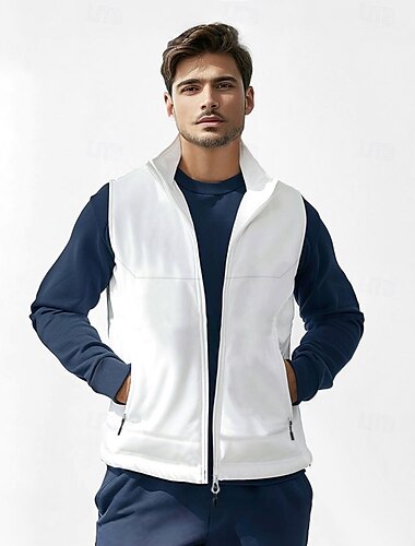  Voor heren Vest Opleiding Buiten Vakantie Sport & Outdoor Neutrale Modieus Lente Herfst Polyester Effen Kleur Coltrui Zwart Wit Marineblauw Leger Groen Hesje