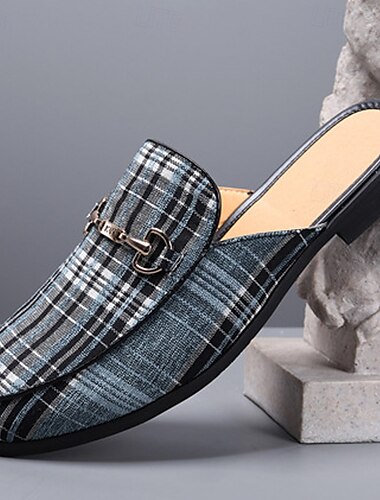  Herren-Slipper mit Karomuster – leichte, lässige Pantoletten mit Metallbesatz für Business, Büro und Smart-Casual-Anlässe