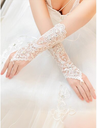  elegante Spitzen-Brauthandschuhe mit Perlen – Hochzeitsaccessoires für Bräute, perfekt für besondere Anlässe und Zeremonien