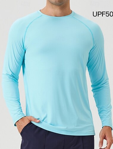  男性用 日焼け止めTシャツ Tシャツ 長袖 クルーネック 夏 春 純色 活発的 クルーネック スポーツ フィッシング ライトブルー ブラック ホワイト メンズトップTシャツ