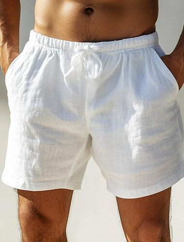  Voor heren Korte broek Linnen korte broek Zomer korte broeken Strandshorts Zak Trekkoord Elastische taille Effen Comfort Ademend Korte Huis Yoga Dagelijks Modieus Klassieke Stijl Zwart Wit