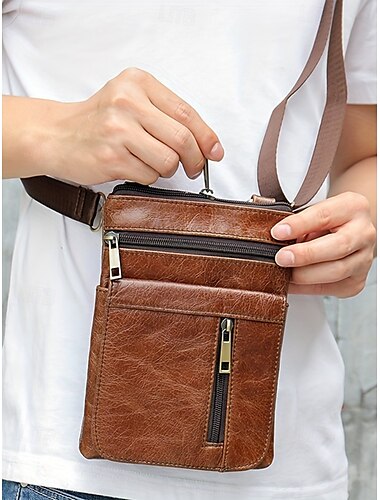  Umhängetasche aus echtem Leder für Herren im Vintage-Stil in Braun – Schultertasche mit mehreren Fächern für Reisen, Arbeit und den täglichen Gebrauch Schwarz Braun Kaffee