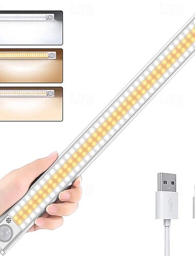  1 LED-Schrankbeleuchtung – Bewegungsmelder unter dem Schrank, per USB aufladbare Nachtlampe, dimmbare Innenbeleuchtung für Küche, Kleiderschrank &Treppe 80/120/160 LEDs