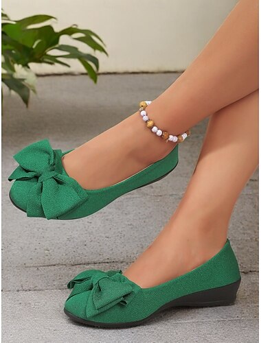  Groene ballerina's met strik voor dames met comfortabele zool – elegante en casual schoenen voor dagelijks gebruik en lente-uitjes