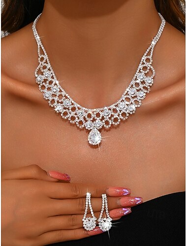  ensemble collier et boucles d'oreilles en cristal doré pour femme – bijoux élégants en strass pour mariages, fêtes et occasions spéciales