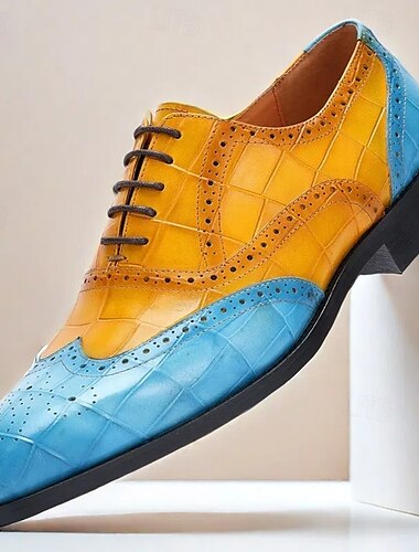 Grüne und orangefarbene Oxford-Schuhe mit Flügelkappe für Herren – hochwertiges Rindsleder, Krokodilprägung, Brogue-Details, elegantes, formelles Schuhwerk für Hochzeiten und geschäftliche Veranstaltungen