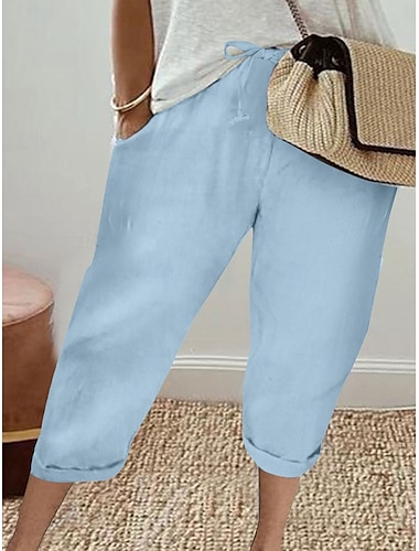  Mujer Pantalones cortos inspirados en el lino Chinos Moda Ropa de calle Básico Medio corto Media cintura Plano Bolsillo Correa Comodidad Al Aire Libre Microelástico Vacaciones Calle Diario Gris Negro