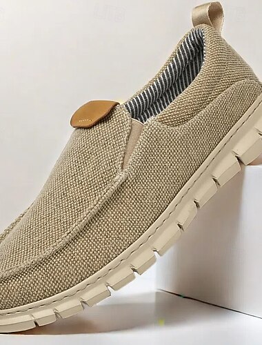  uformelle slip-on-sko for menn – komfortable loafers i beige lerret med fleksibel såle for hverdagsbruk
