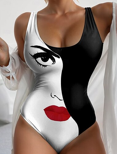  Costumi da bagno da donna interi monokini senza schiena controllo della pancia vita alta slim abbigliamento da spiaggia per vacanze geometrico collo a U senza maniche costumi da bagno