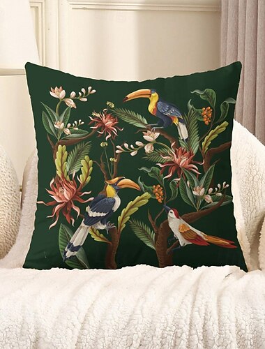  decoratieve kussensloop tropische vogels 1pc zachte vierkante bankkussenhoes kussensloop voor slaapkamer woonkamer bank stoel lente zomer