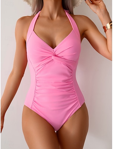  Femme Maillots de Bain Une pièce Maillot de bain Dos Nu Contrôle du Ventre Taille haute Mince Vacances Tenues de plage Couleur unie Dos nu Sans Manches Maillots de bain