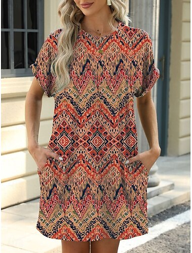  Női Mini ruha hétköznapi ruha Pólóruha Boho ruha Stílusos Alkalmi Vakáció Napi Normál Virágos Falevél Rövid ujjú Terített nyak Medence Barna Lóhere Nyár