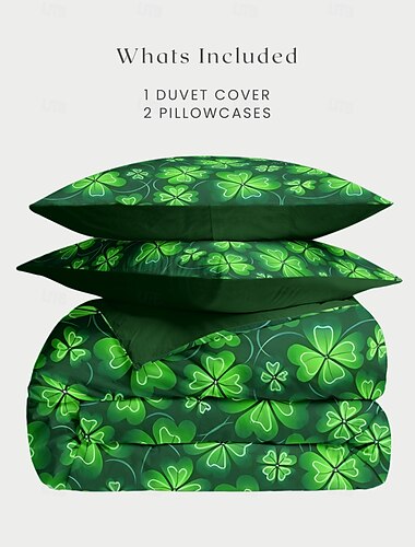  St. Patrick's Day-Bettbezug-Set aus 100 % Baumwolle – feiern Sie den Feiertag mit bequemer und langlebiger Bettwäsche mit festlichen grünen Mustern