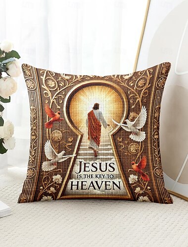  Vintage Påsk Dekorativ Kuddöverdrag 1PC Jesus Mjuk Fyrkantig Soffkudde Fodral för Sovrum Vardagsrum Soffa Stol