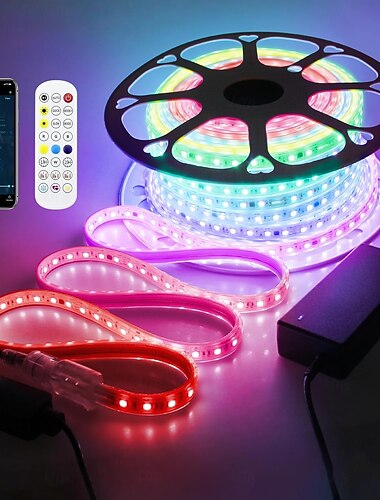  Bande lumineuse LED intelligente RVB IC de 16 à 100 pieds - Lumières de poursuite multicolores étanches avec application et synchronisation de la musique pour la chambre et l'extérieur