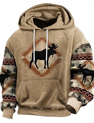  Hombre Reno Tribal Sudadera Sudaderas Sudadera Manga Larga Sudadera con capucha Con Capucha Diario Impresión 3D Festivos Noche Ropa de calle Azul Piscina Azul cielo Estampado Primavera & Otoño