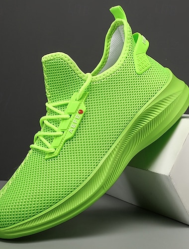  neongrønne joggesko i mesh for menn - lette pustende joggesko for sport, treningsstudio og fritidsklær