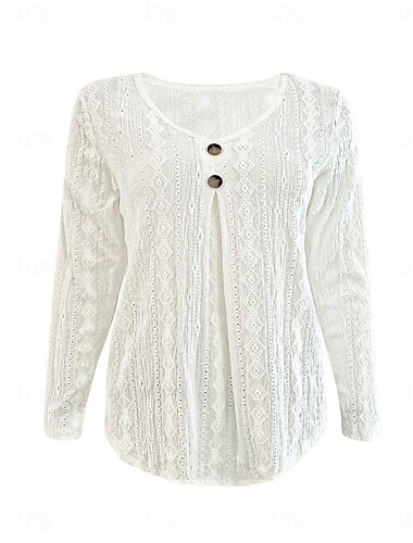 Women's Shirt Blouse Solid Color Stylish Casual Long Sleeve V Neck Regular Tops Daily Buttons Eyelet Black White Summer Spring Fall