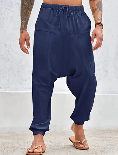  Bărbați Pantaloni de in Pantaloni Pantaloni de vară Pantaloni largi Pantaloni harem Cordon Talie elastică Simplu Confort Respirabil Lungime totală Yoga Zilnic Concediu Modă Stil Clasic Alb Bleumarin