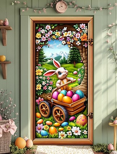  Door Decorations Door Covers Bunny Eggs Door Tapestry Door Curtain Decoration Backdrop Indoor/Outdoor Door Banner for Front Door Farmhouse
