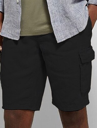  Voor heren Korte broek Linnen korte broek Zomer korte broeken Trekkoord Elastische taille Meerdere zakken Effen Comfort Ademend Korte Casual Feestdagen Uitgaan Modieus Streetwear Zwart Wit