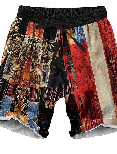  Herr Färgblock Lappverk Shorts Beach Shorts Casual shorts Medium Midja Hawaiisk Retro / vintage Etnisk Utomhus Helgdag Streetwear Snörning Elastisk midja Med fickor Designer Kläder