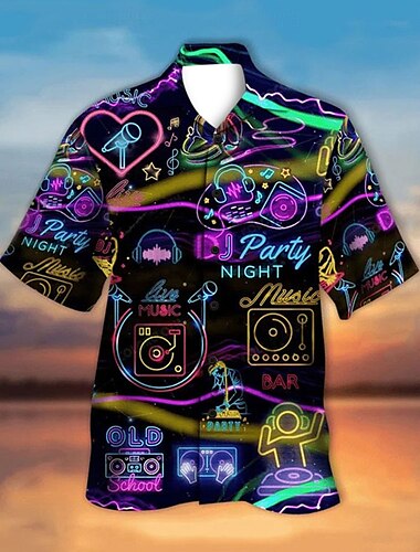  Homme Coloré Lumière Chemise Chemise hawaïenne Chemise Aloha Manches courtes Chemise Col Rabattu Tropical Streetwear Hawaïen Soirée Quotidien Hawaïen Noir Bleu Violet S M L