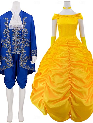  La Belle et la Bête Prince Adam Princesse Belle Couples Costume de carnaval Tenue Tailleurs et Vestons Robe de bal Adulte Homme Femme Cosplay Utilisation Soirée Halloween Carnaval Costume de carnaval