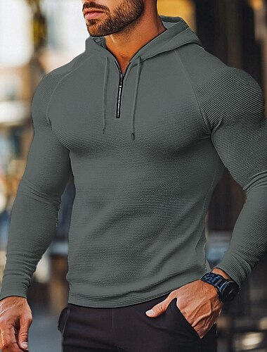  Herren Waffel T-Shirt T Shirt Hoodies mit Reißverschluss Langarm Viertelreißverschluss Winter Frühling & Herbst Herbst Einfarbig Täglich Traditionell / Vintage Klassisch Mit Kapuze Outdoor Sport