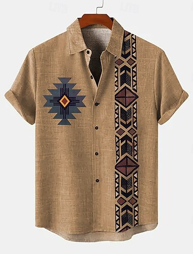  Voor heren Overhemd Linnen overhemd retro-overhemden Vintage overhemd Etnisch shirt Etnisch Vakantie Dagelijks Groen khaki Beige Korte mouw Strijkijzer Zomer Lente Kleding