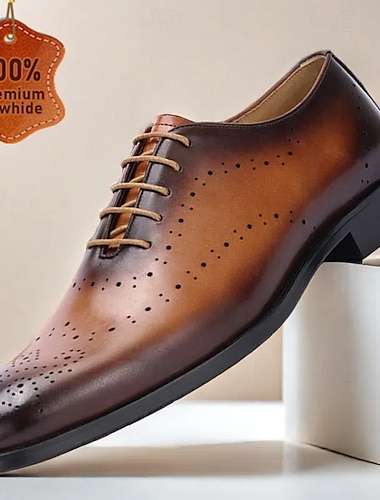  ανδρικά παπούτσια oxford από δέρμα αγελάδας premium – καφέ ντεγκραντέ επίσημο σχέδιο με κορδόνια για επαγγελματικούς λόγους, γάμους και ειδικές περιστάσεις