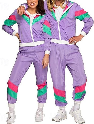  Hippie Jaren '80 Street Style Outfits Jack Korte broek Schijf Kleurenblok Voor heren Dames Carnavalskostuum Maskerade Feest Dagelijks gebruik Casual / Dagelijks Volwassenen Jas Broeken
