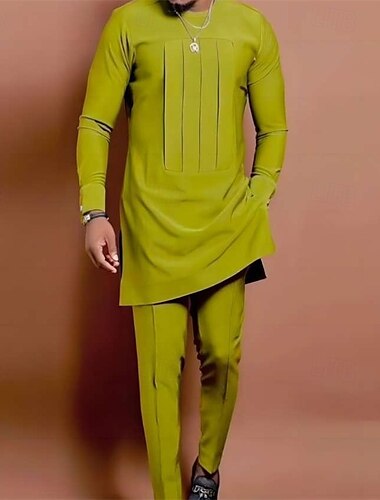  Hombre Ropa de salón Bata de noche Camisa de dormir Conjuntos 1 juego Plano Elegante Confort Hogar Diario Poliéster Transpirable Cuello Barco Manga Larga Primavera Otoño Verde