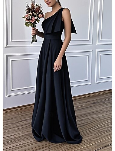  A-Linie Brautjungfernkleid Ein-Schulter Ärmellos Elegant Bodenlang Satin mit Schleife(n) 2022