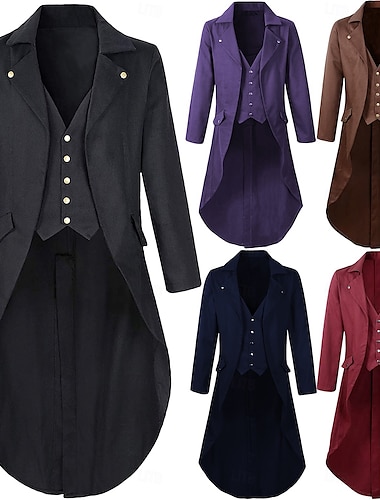  Punk & Gothic Middeleeuws Steampunk Jas Smoking Trenchcoat Ren Faire Vampieren Goochelaar Voor heren Stoompunk Halloween Maskerade Prestatie Volwassenen Jas