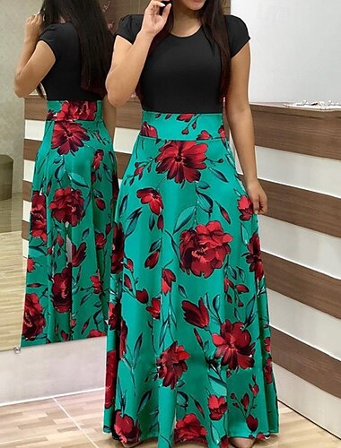  Damen Maxidress Casual kleid A Linie Kleid Blumenkleid Sommerkleid Elegant Stilvoll Urlaub Täglich Verabredung Regular Fit Blumen Kurzarm Rundhalsausschnitt Weiß Rosa Rote Blau Sommer