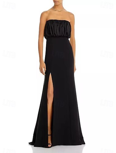  Merenneito  Trumpetti Ilta-asu Elegantti Mekko Ilta-tilaisuus Black Tie Gala Sivuston  Harjan Juna Olkaimeton Sydänmallinen Keskiviikko Addamsin perheelle Puuvillaseos Selkäaukko ja hapsu halkaisu