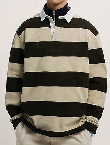  Men's Stripes Rugby Polo Long Sleeve Polo Shirts Collared Shirts Casual Outdoor Athleisure 3D Print Spring Fall Winter Pink Blue Purple