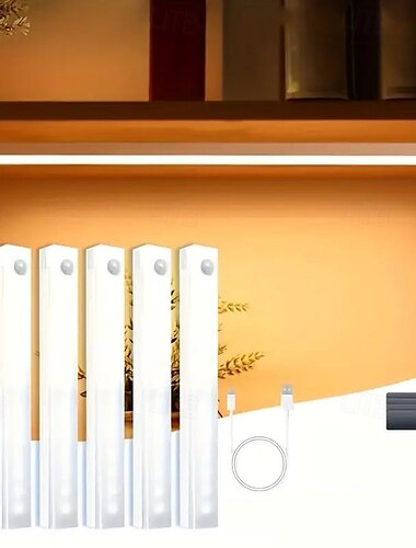  6 LED-Schrankleuchten mit Bewegungsmelder – wiederaufladbare Nachtleseleuchten per USB für Kleiderschrank, Küche, Treppe &Bücherregale 20/30cm