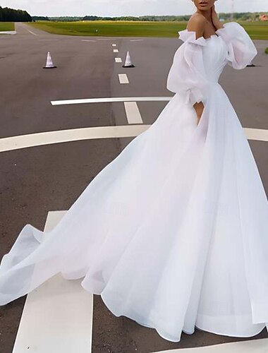  Strand / Urlaubsziel Hochzeitskleider A-Linie Schulterfrei Ärmellos Boden-Länge Organza Hochzeitsanzüge Brautkleider Mit Plissee 2025